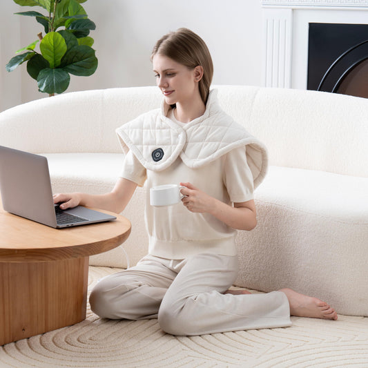 Berkshire Blanket weighted heating pad shoulder wrap in cream for targeted relief.