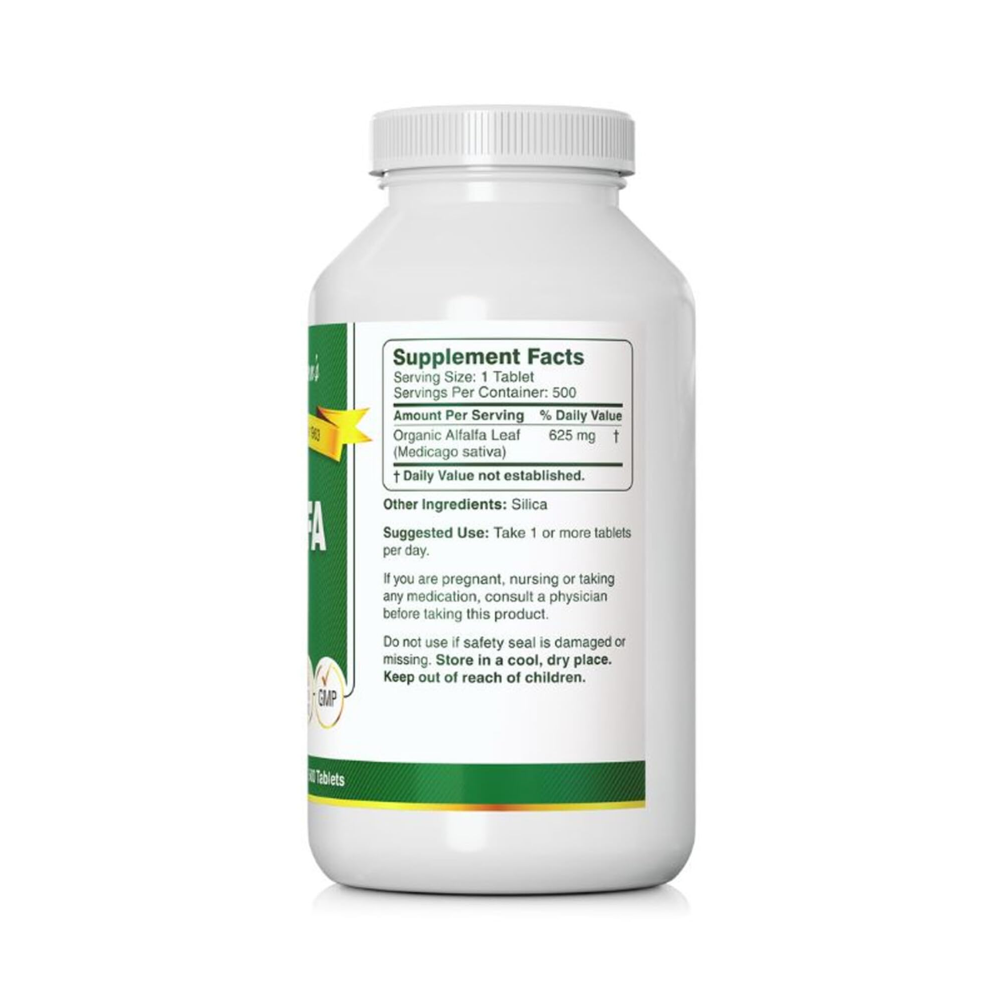 Label close-up highlighting 625 mg per tablet, a nutrient-dense daily option.