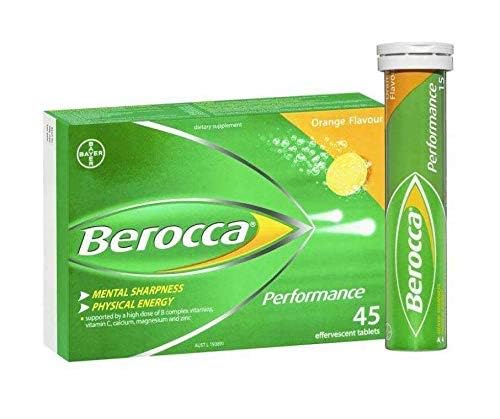 Berocca Orange tablets dissolving in a glass of water with fizz and fruity aroma.