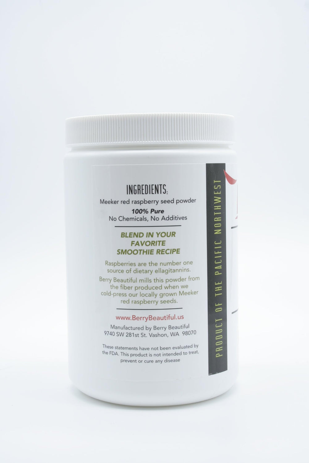 Berry Beautiful Meeker Red Raspberry Seed Powder pouring to illustrate clean label sourcing.