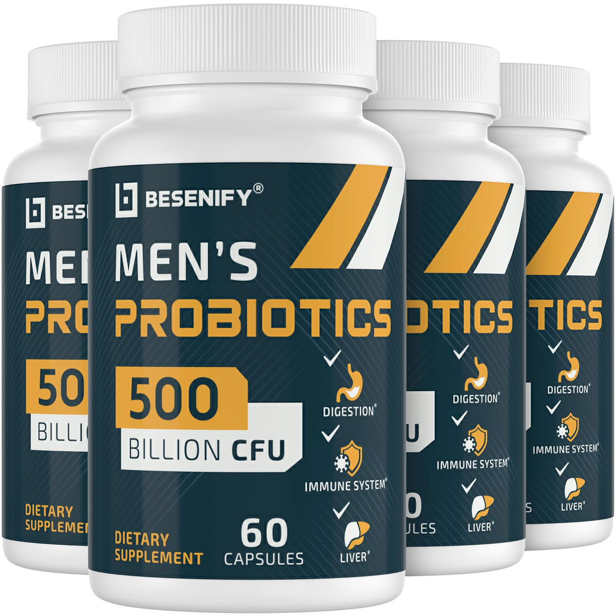 Besenify Men Probiotics bottle with 60 shelf-stable capsules for gut health.