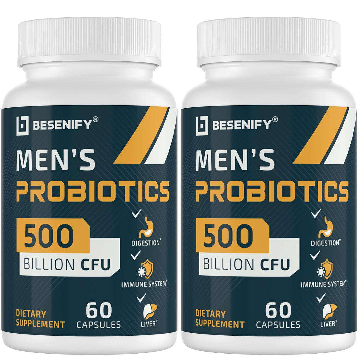 Besenify Probiotics for Men bottle shows 500B CFUs for gut support