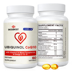 Besibest ubiquinol 600mg softgel bottle shows high absorption and daily energy support