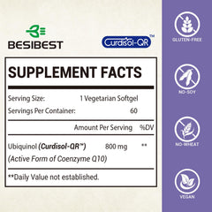 Besibest CoQ10 softgels close-up highlighting 800 mg per capsule
