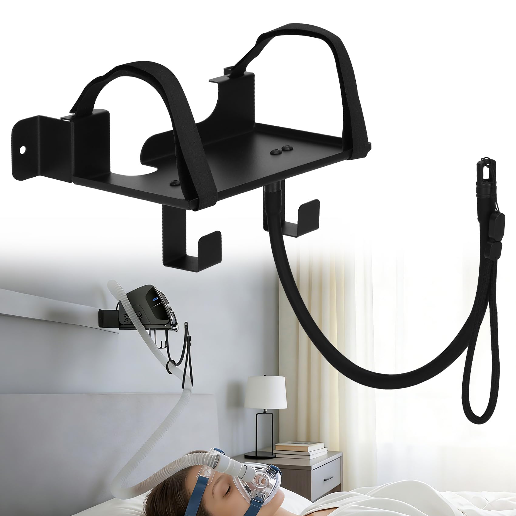 Besilo CPAP wall mount bracket securely holds AirSense 10 for easy bedside access