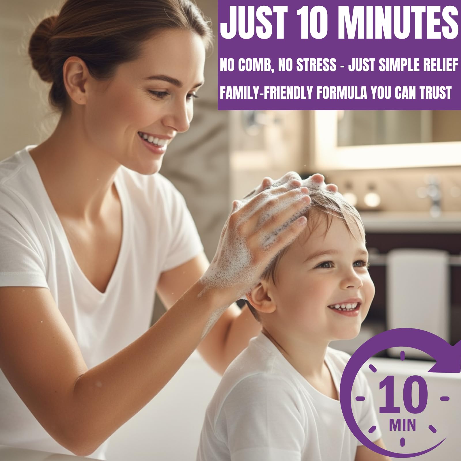 BESLKB dry scalp application shows a 10-minute wait before rinse.