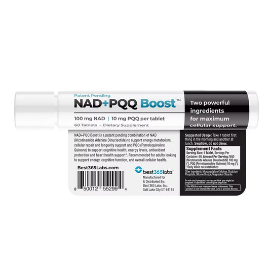 Best 365 Labs NADPQQ Boost bottle with 60 tablets for daily energy support.