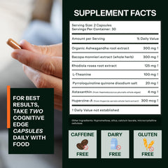 BEST COGNITION Cognitive Edge capsules closeup highlighting caffeine-free brain support.