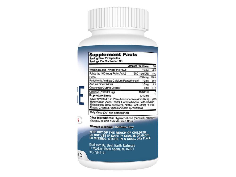 Best Earth Naturals Catalase 10,000 label closeup highlighting key ingredients