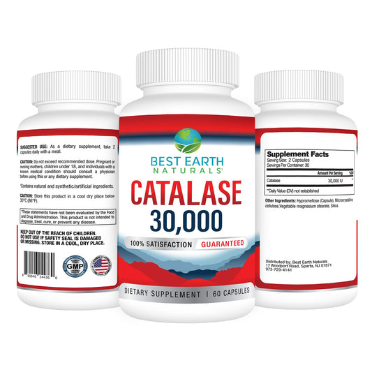 Best Earth Naturals Catalase 30,000 capsules close-up supports daily use.