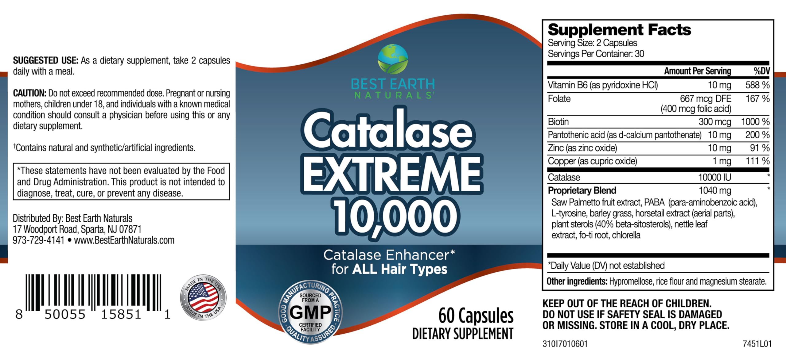 Best Earth Naturals Catalase Extreme capsules close-up for hair vitality