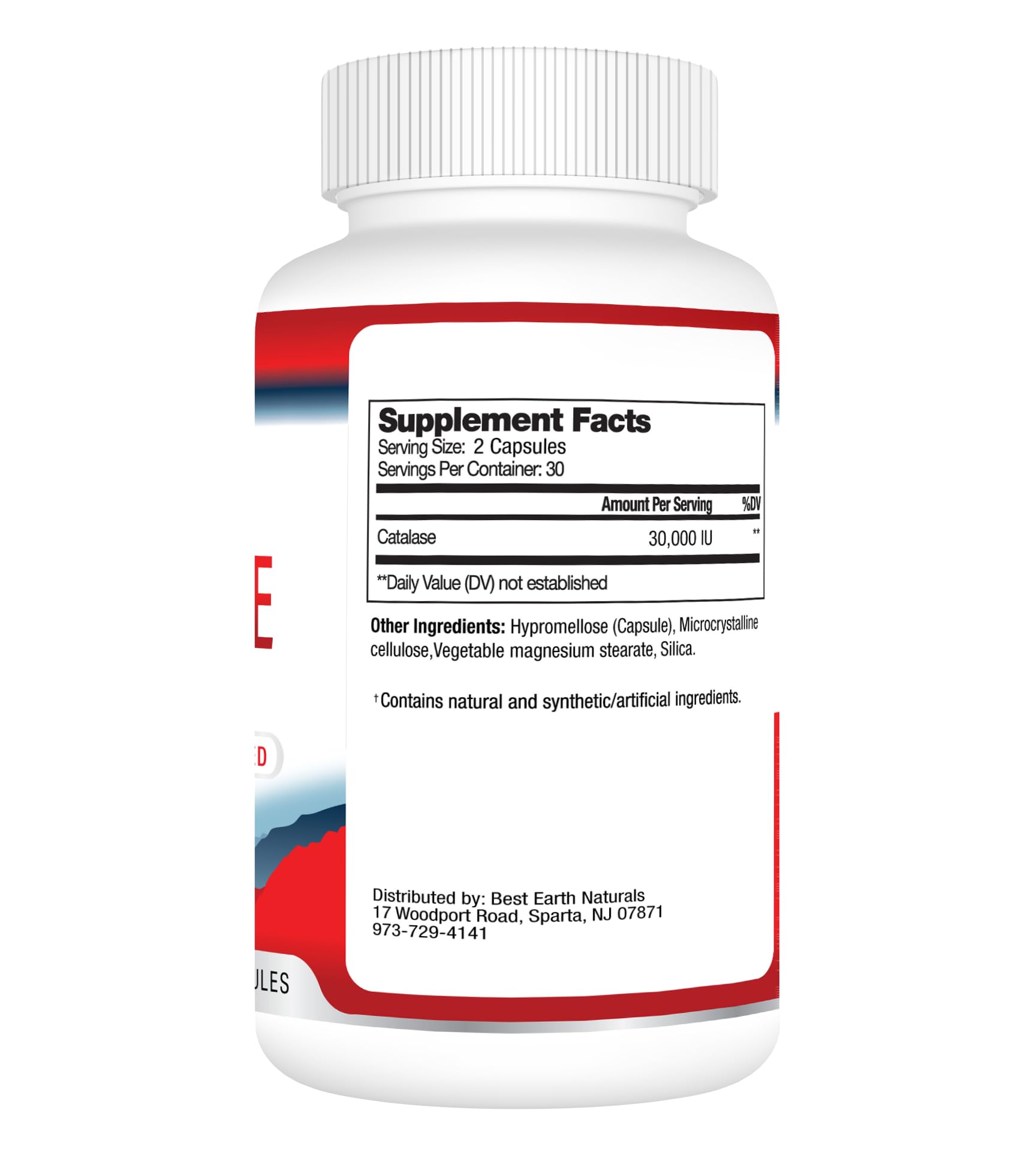 Best Earth Naturals Catalase 30,000 label close-up emphasizes quality and branding.