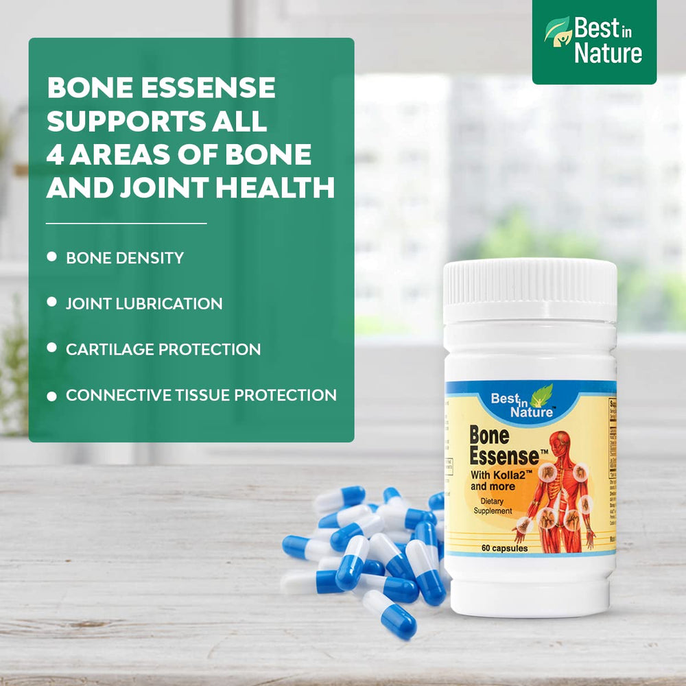Best in Nature Bone Essense capsules ready for daily use and mobility support.