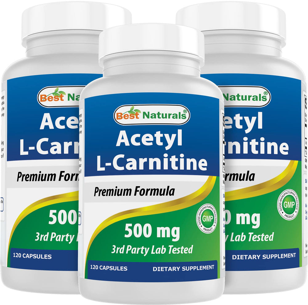 Best Naturals Acetyl L-Carnitine bottle label showing energy-ready serving.