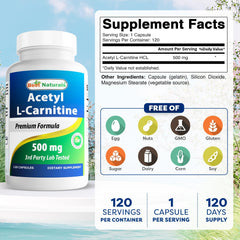 Close-up of Best Naturals ALCAR capsules for daily energy support.