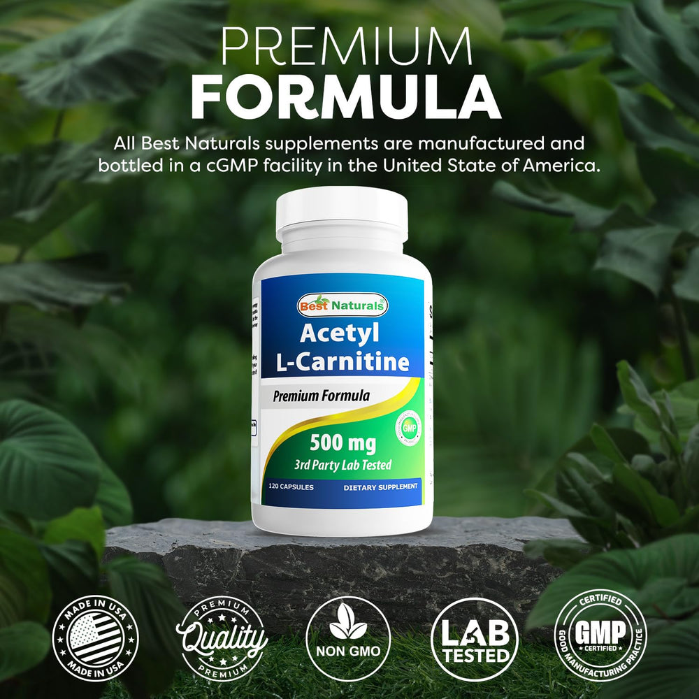 Best Naturals ALCAR product with gluten-free and non-GMO labeling.