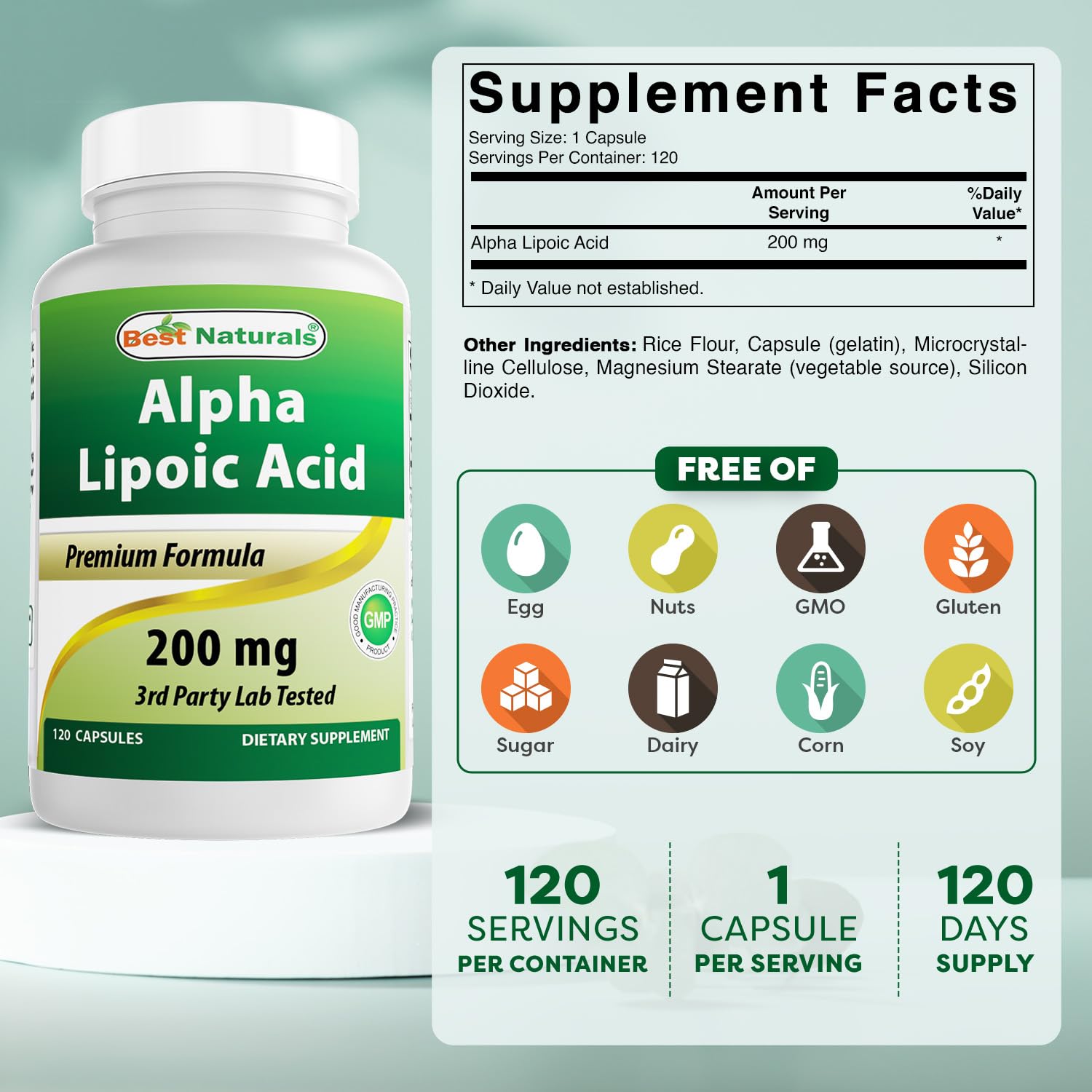 Close-up of Best Naturals Alpha Lipoic Acid capsules showing smooth softgel texture.