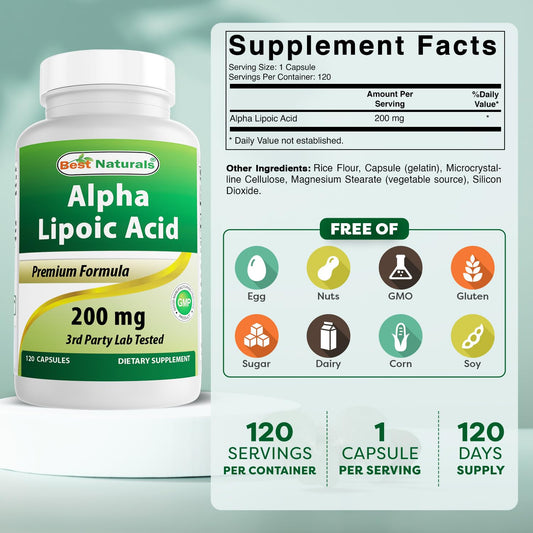 Close-up of Best Naturals Alpha Lipoic Acid capsules showing smooth softgel texture.
