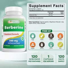 Best Naturals Berberine 500mg capsules inside for convenient daily use