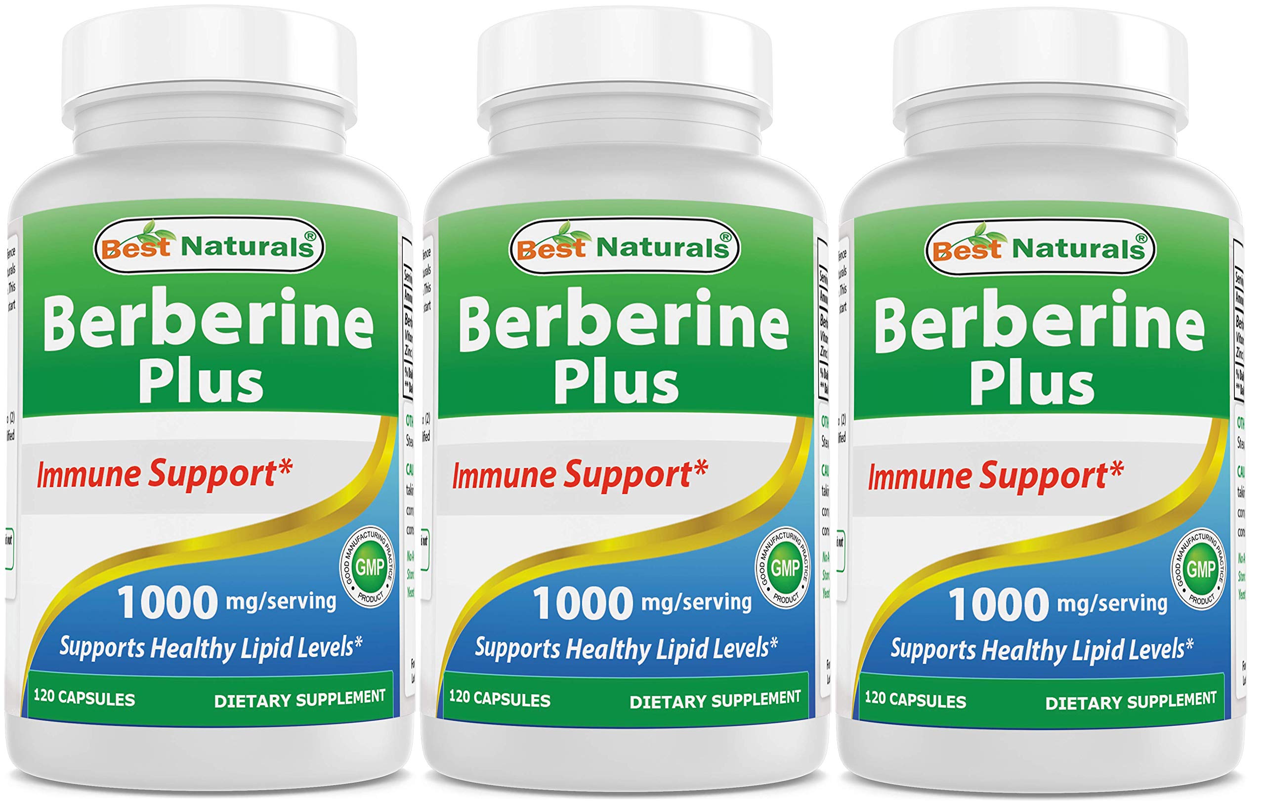 Best Naturals Berberine Plus bottle front with 3-bottle pack for daily use