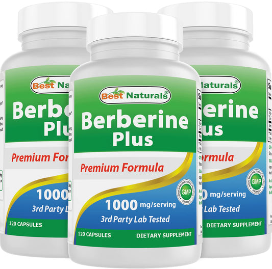 Best Naturals Berberine Plus bottle front showing 1000 mg per serving
