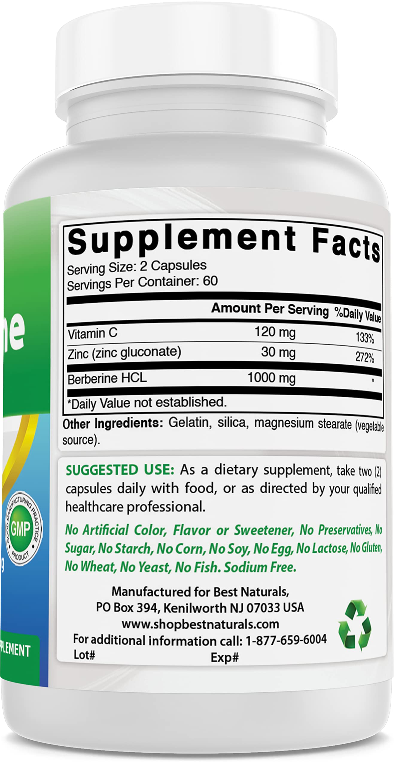 Best Naturals Berberine Plus glass bottle on shelf