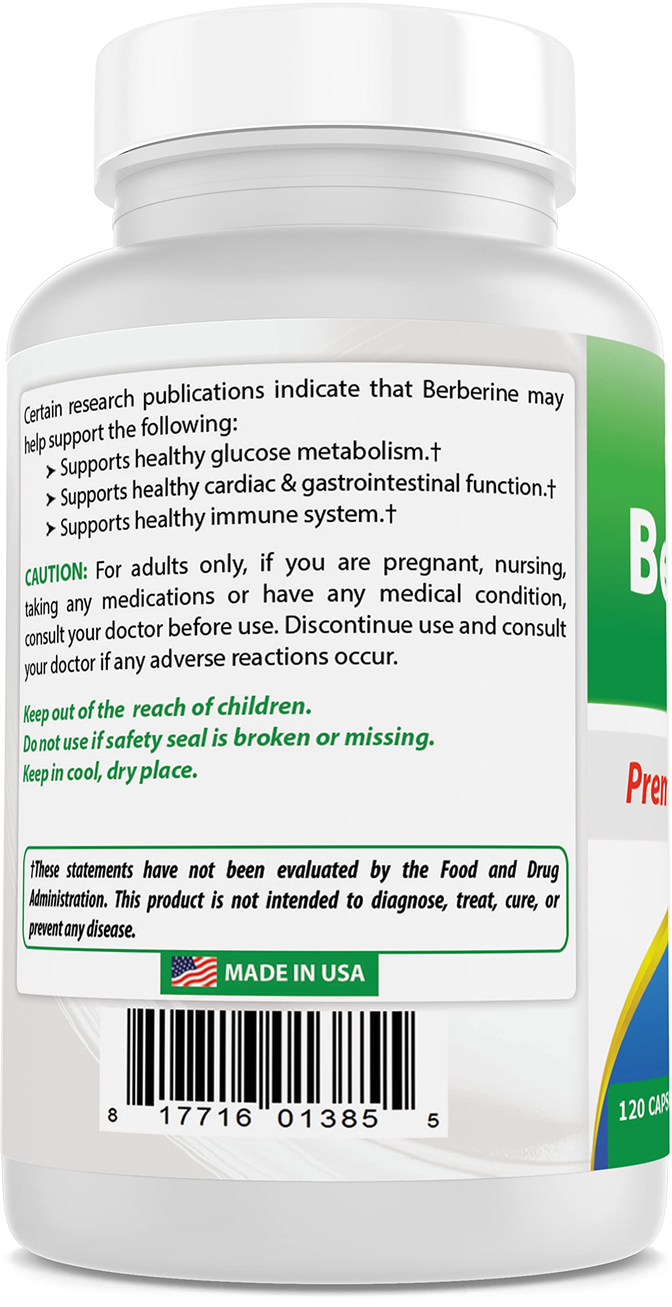 Best Naturals Berberine Plus non-GMO and gluten-free label