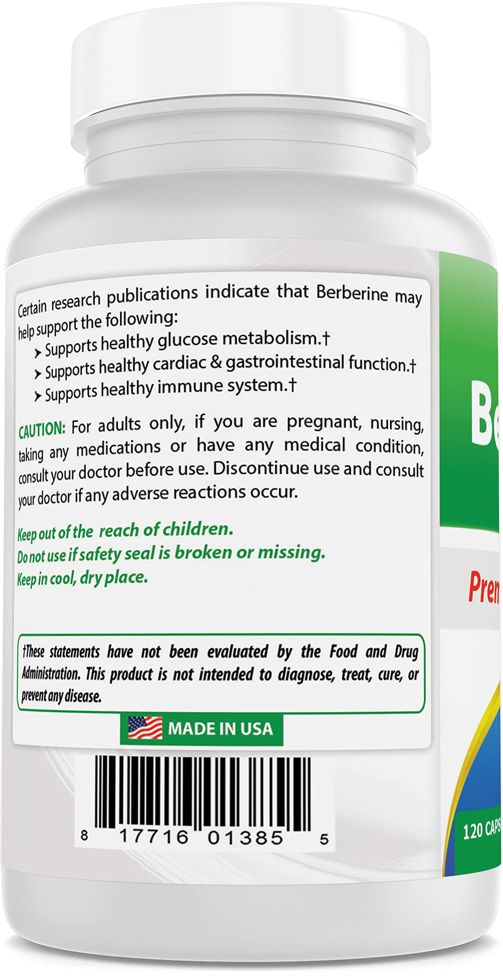 Best Naturals Berberine Plus non-GMO and gluten-free label