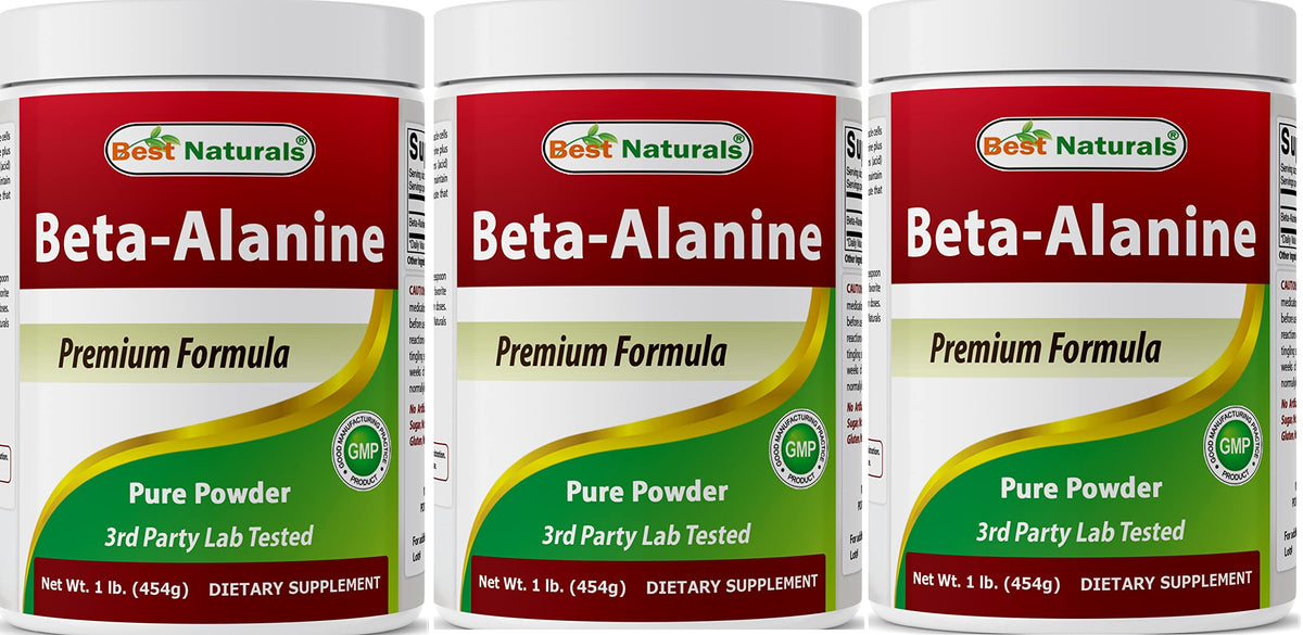 Best Naturals Beta Alanine bottle top close-up showing purity.