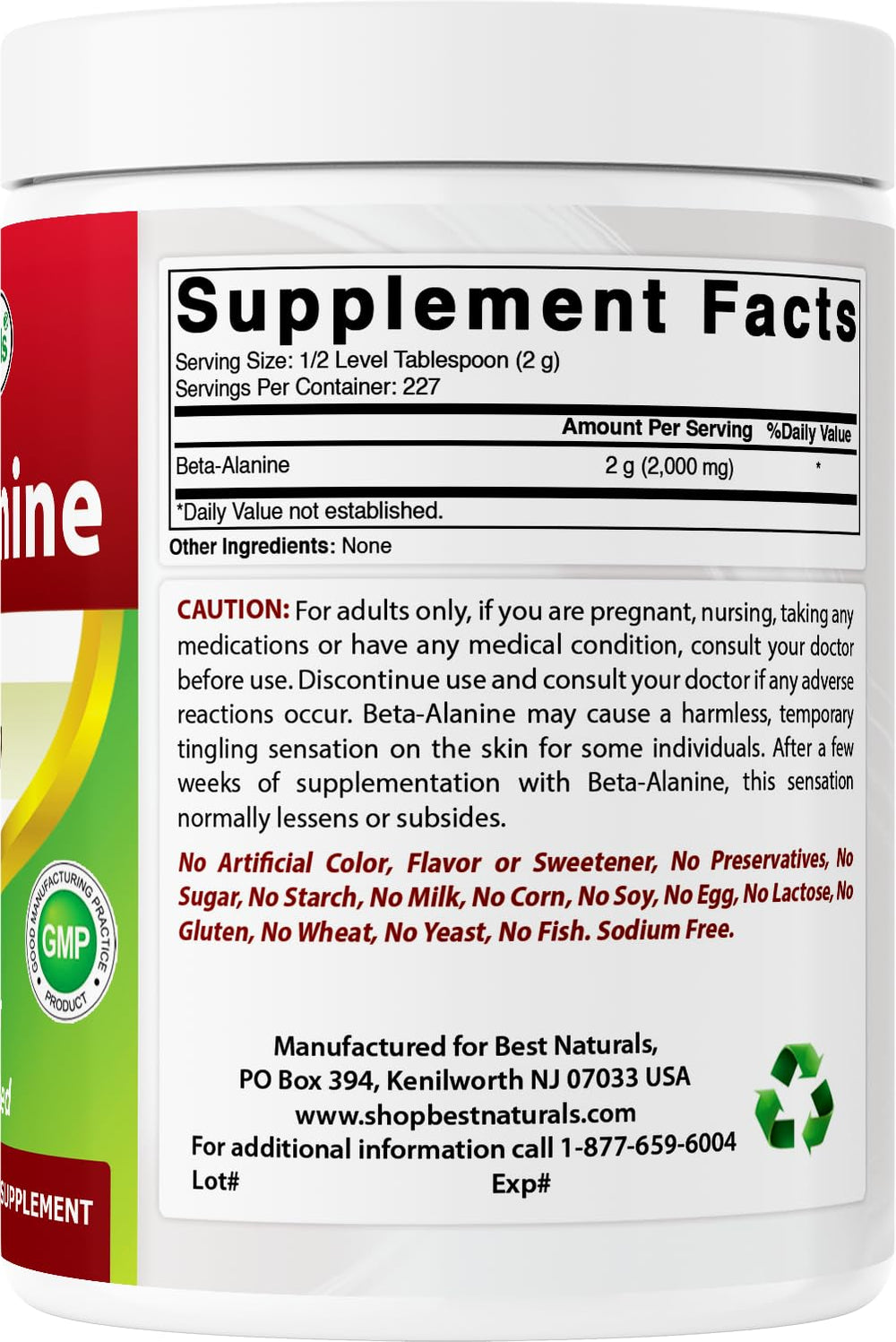 Unflavored Beta Alanine powder appearance ready to mix with beverages.
