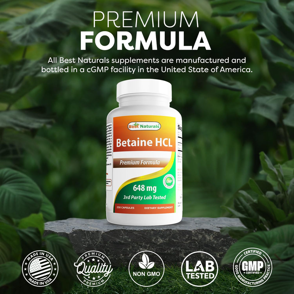 Best Naturals Betaine HCl non-GMO gluten-free seal signals quality