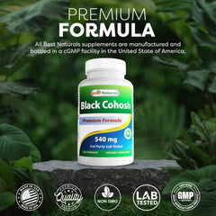 Best Naturals Black Cohosh bottle side view with secure cap for at-home storage.