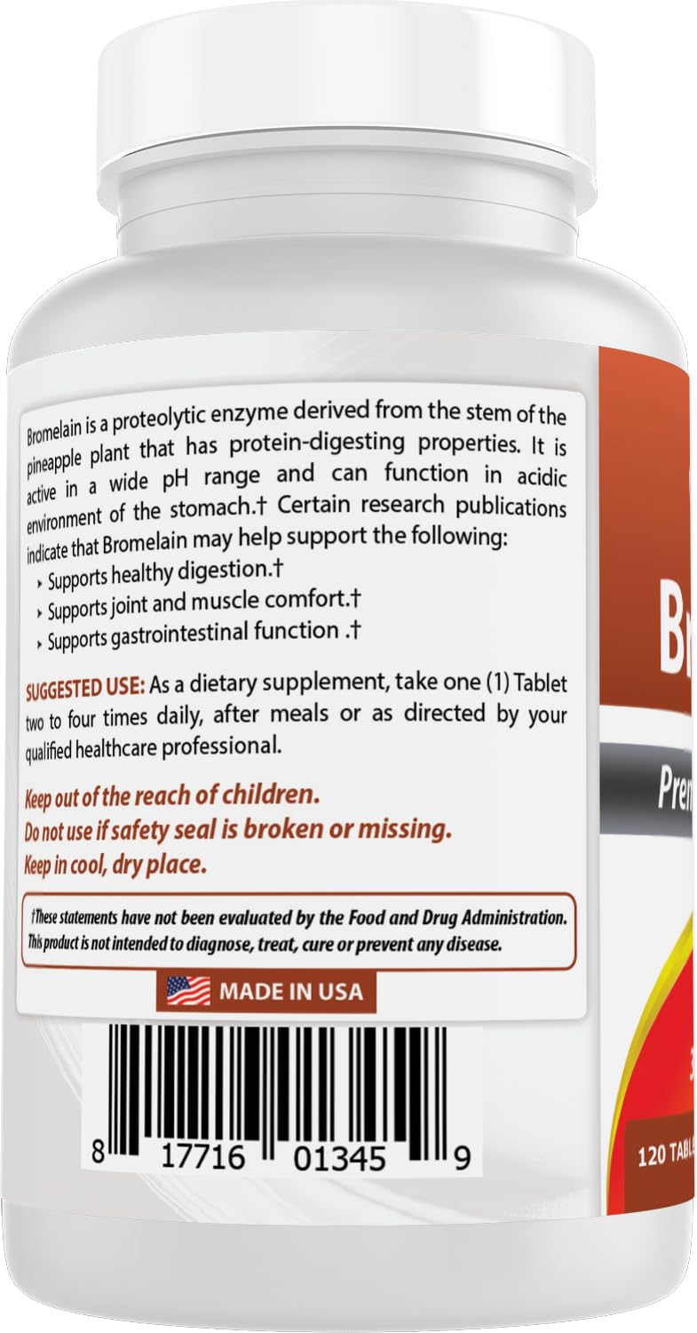 Best Naturals Bromelain bottle on desk, USA-made assurance.