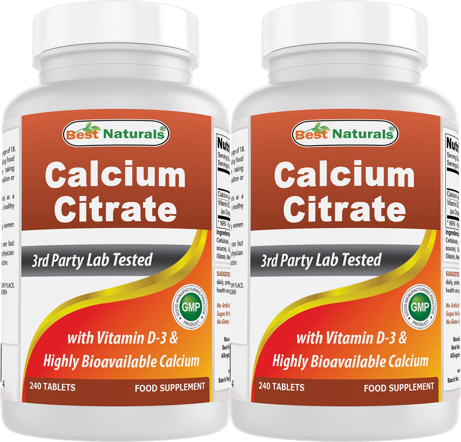 Best Naturals calcium citrate bottle closeup showing vitamin D-3 for daily nourishment