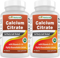 Best Naturals calcium citrate bottle closeup showing vitamin D-3 for daily nourishment