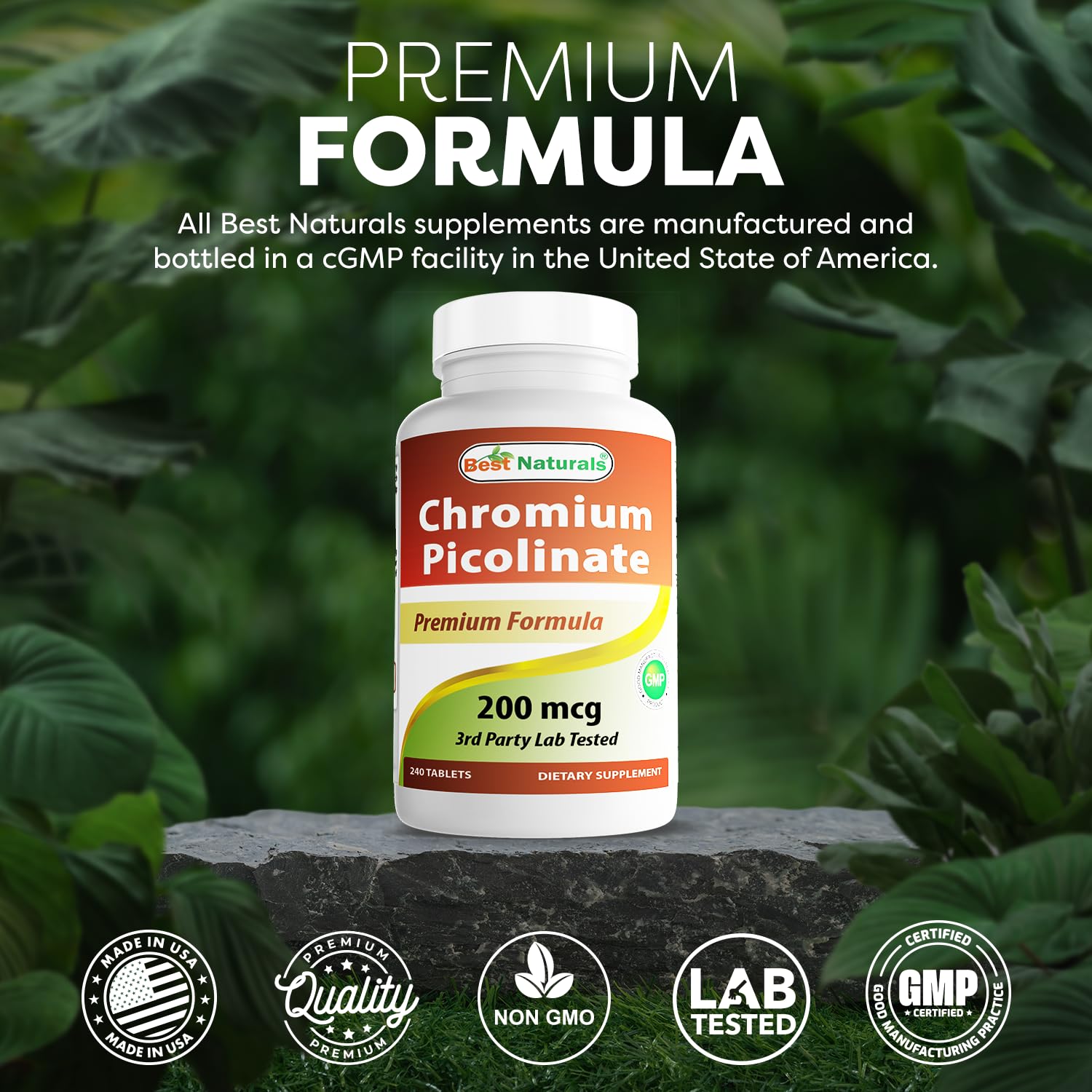 Best Naturals Chromium Picolinate bottle on shelf showcases ready-to-use daily supplement.