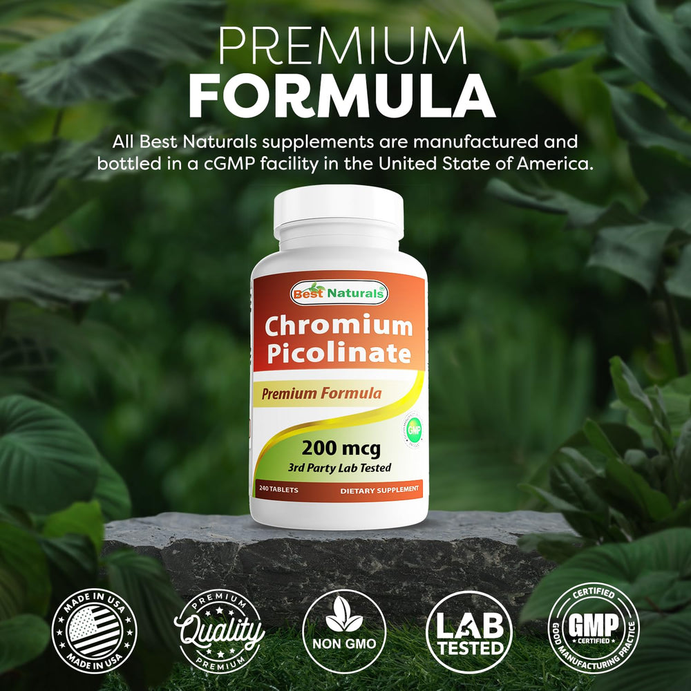 Best Naturals Chromium Picolinate bottle on shelf showcases ready-to-use daily supplement.