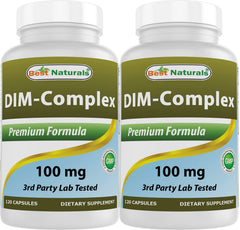 Best Naturals DIM Complex bottle front showing 120 capsules per bottle for daily use
