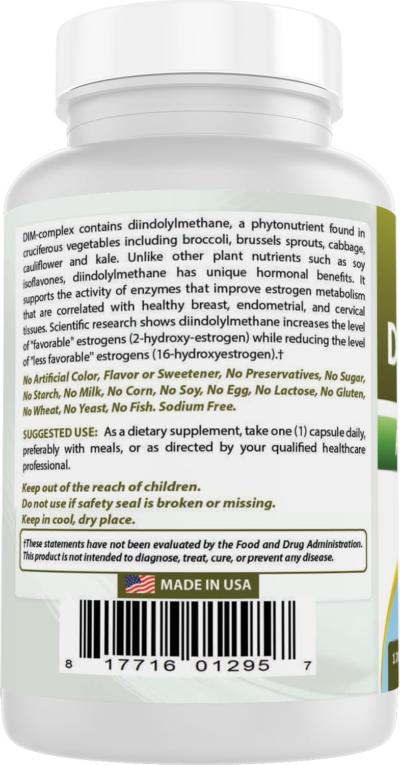 Nutrition facts panel of Best Naturals DIM Complex indicating 100 mg per capsule