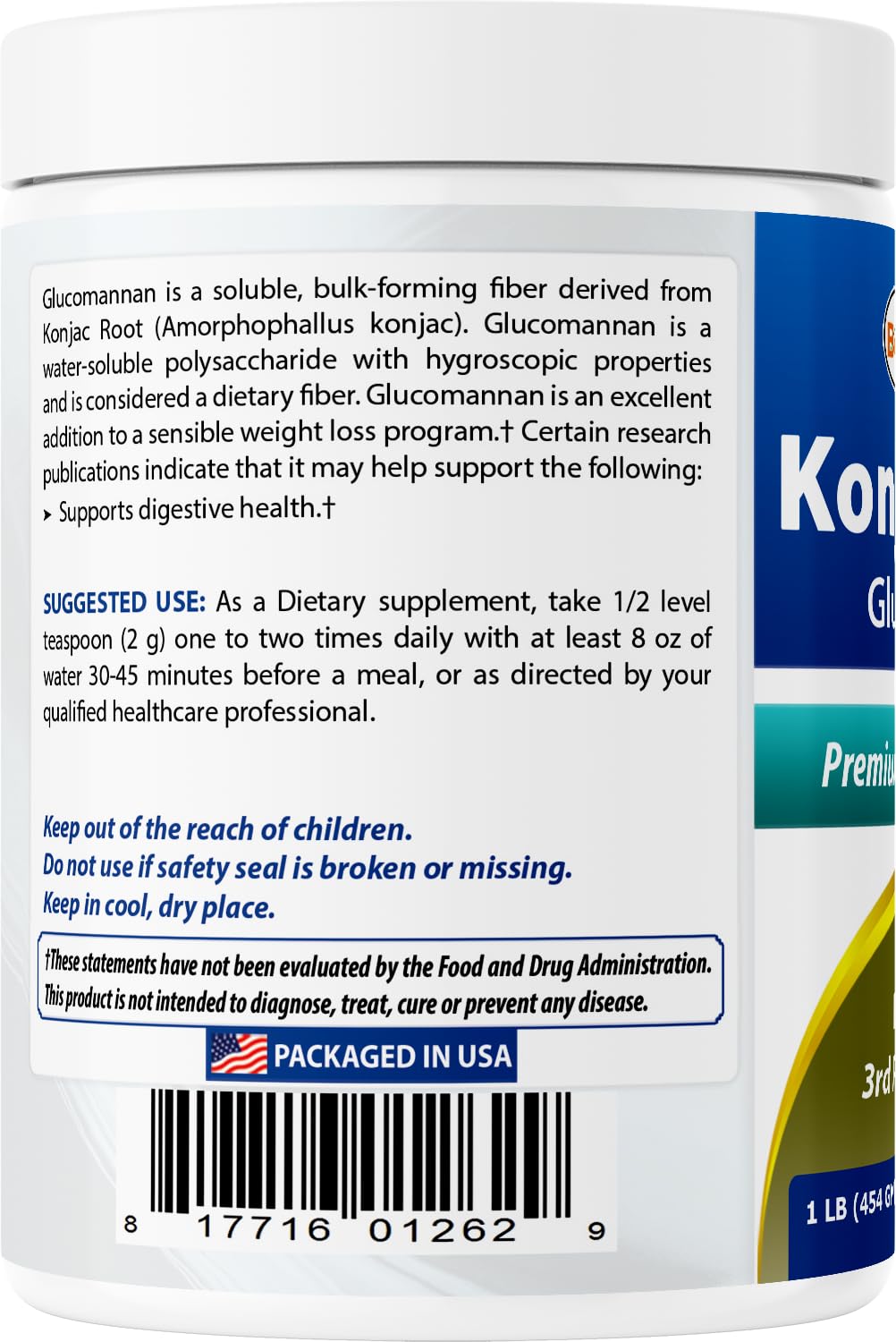 Best Naturals Konjac Glucomannan dosage chart close-up assists serving planning.