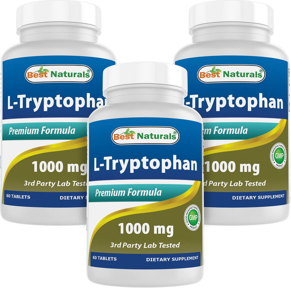 Best Naturals L-Tryptophan 1000 mg bottle front view for mood support.