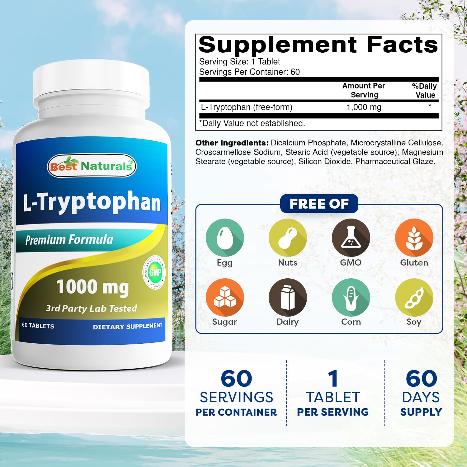 Close-up of Best Naturals label showing 1000 mg per tablet.