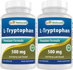 Best Naturals L-Tryptophan 500mg bottle – supports daily calm and focus.