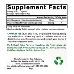 Best Naturals Peppermint Oil capsules closeup highlighting dosage
