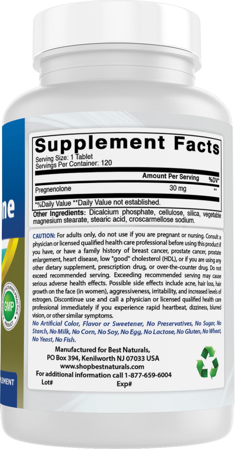 Best Naturals Pregnenolone gluten-free non-GMO formulation for dietary needs