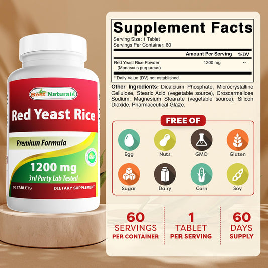 Best Naturals Red Yeast Rice bottle side label with supplement details