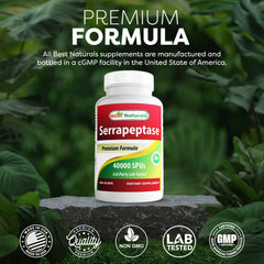 Best Naturals Serrapeptase lab results badge signals third party testing.
