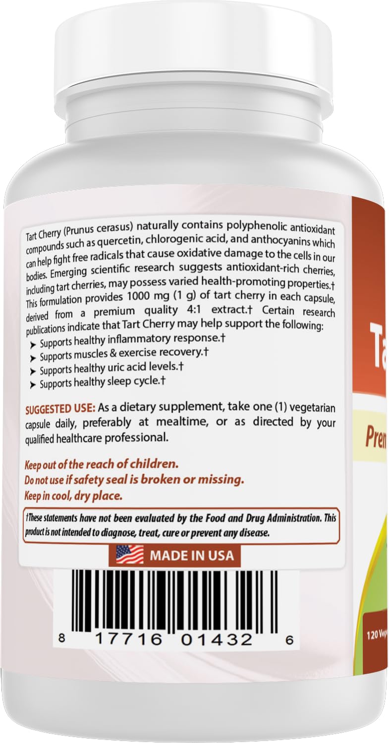 Best Naturals Tart Cherry Extract bottle cap and 120-capsule count