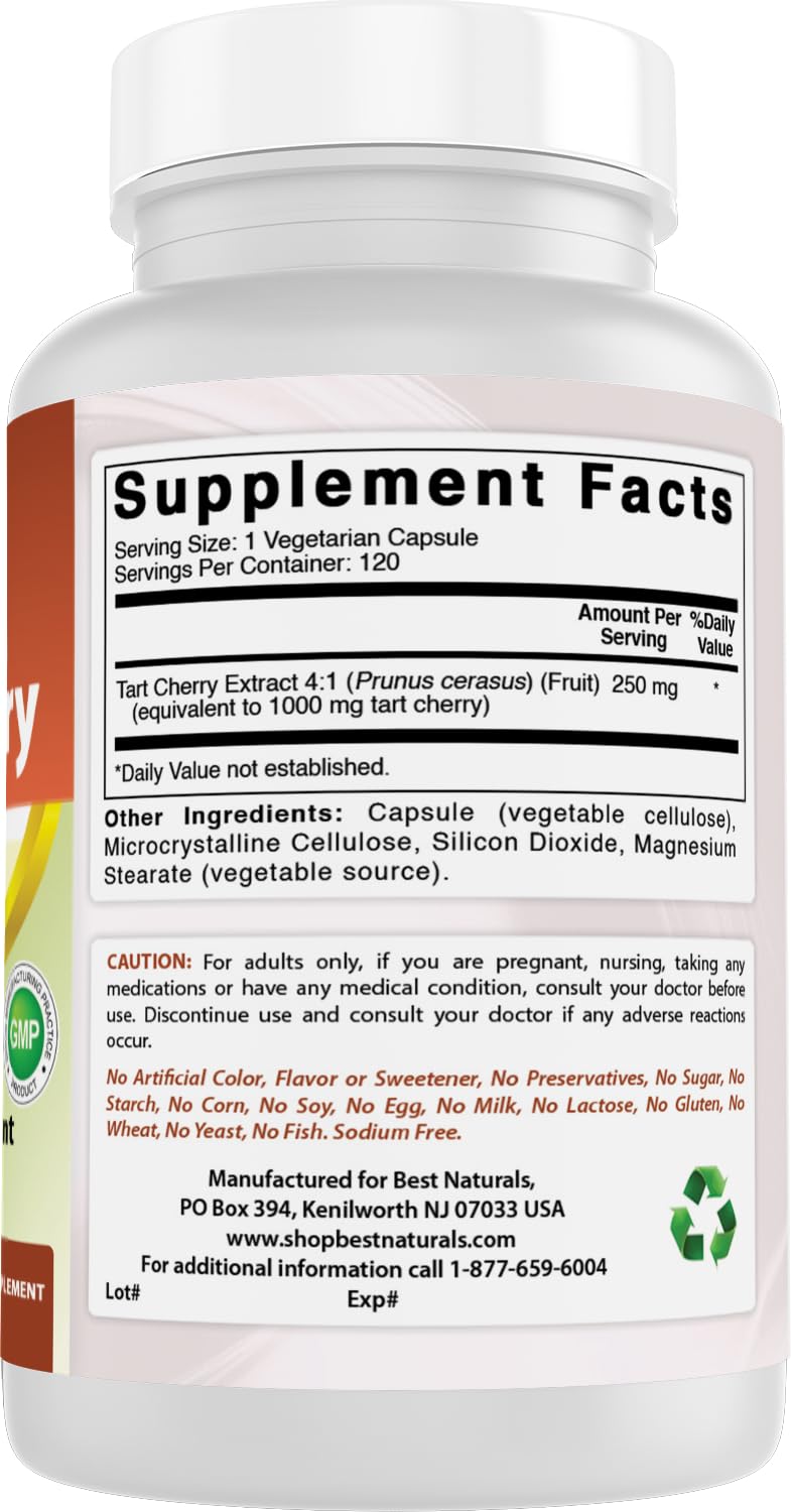 Best Naturals Tart Cherry Extract serving size information close-up