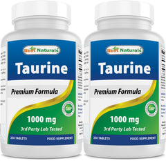 Best Naturals Taurine 1000 mg tablets shown in bottle for daily supplement routine.
